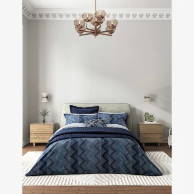 Marks & Spencer Bedeck of Belfast Pure Cotton Percale Sutton Bedding Set Denim Mix