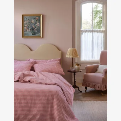 Marks & Spencer Piglet In Bed Linen Rich Gingham Duvet Cover Pink Mix