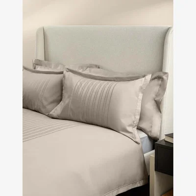 Marks & Spencer M&S X Kelly Hoppen Pure Cotton Jacquard Striped Bedding Set - DBL - Taupe, White,Taupe