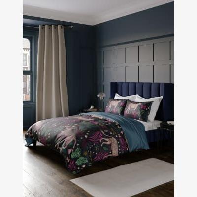 Marks & Spencer M&S  Pure Cotton Cheetah Pom Pom Bedding Set - 5FT - Dark Teal, Dark Teal