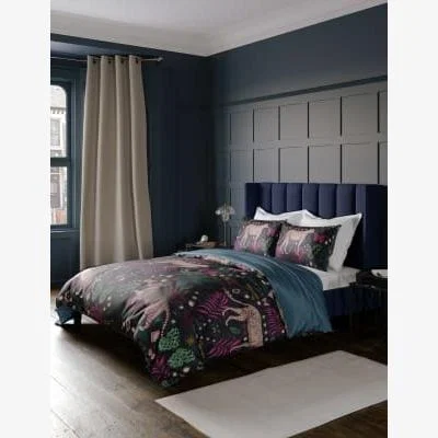 Marks & Spencer M&S  Pure Cotton Cheetah Pom Pom Bedding Set - 5FT - Dark Teal, Dark Teal
