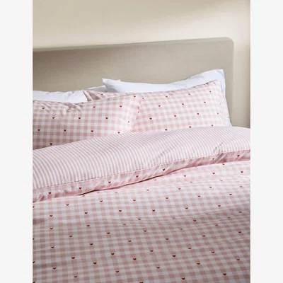 Marks & Spencer M&S Collection Cotton Blend Gingham Heart Bedding Set - SGL - Pink Mix, Pink Mix