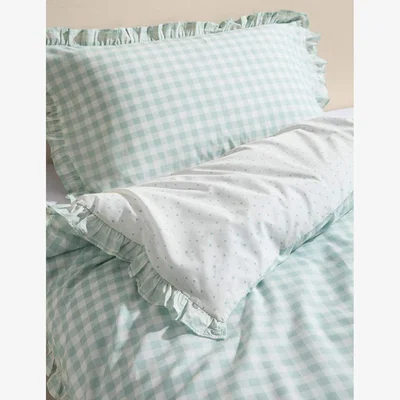 Marks & Spencer M&S Collection unisex Pure Cotton Gingham Bedding Set - SGL - Light Blue, Light Blue,Pink