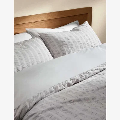 Marks & Spencer M&S Collection Unisex Pure Cotton Striped Seersucker Bedding Set - DBL - Grey, White,Grey