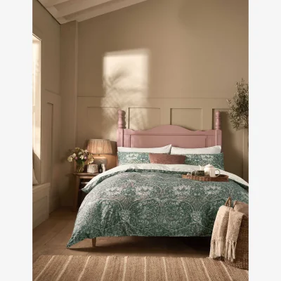 Marks & Spencer William Morris At Home Pure Cotton Sateen Honeysuckle and Tulip Bedding Set Green Mix