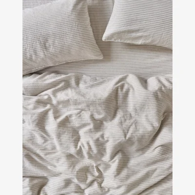 Marks & Spencer Piglet In Bed Linen Rich Striped Duvet Cover Oatmeal Mix