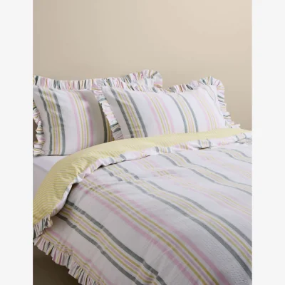 Marks & Spencer M&S Pure Cotton Contrast Stripe Bedding Set Green Mix