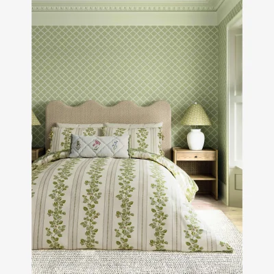 Marks & Spencer Sanderson Pure Cotton Cobnut Stripe Bedding Set Green