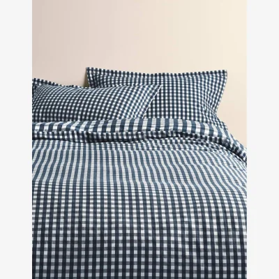 Marks & Spencer M&S Pure Cotton Gingham Reversible Bedding Set Slate Blue