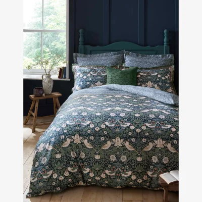 Marks & Spencer William Morris At Home Midnight Strawberry Thief Bedding Set Dark Teal