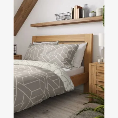 Marks & Spencer M&S Unisex Cotton Mix Geometric Bedding Set - DBL - Grey, Grey,Duck Egg
