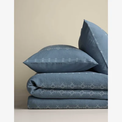 Marks & Spencer M&S Pure Cotton Cross-Stitch Jacquard Bedding Set Slate Blue