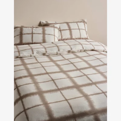 Marks & Spencer M&S Brushed Cotton Blurred Check Bedding Set Putty