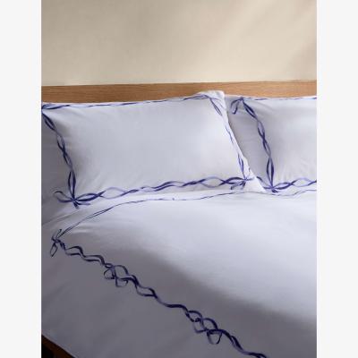 Marks & Spencer M&S Collection Pure Cotton Bow Border Print Bedding Set - 5FT - Blue, Blue