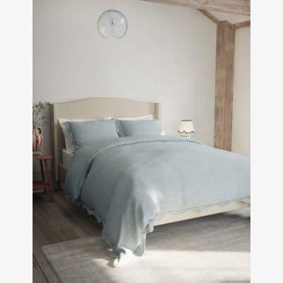 Marks & Spencer M&S Pure Cotton Embroidered Scalloped Edge Bedding Set - 6FT - Chambray, Chambray,Sage