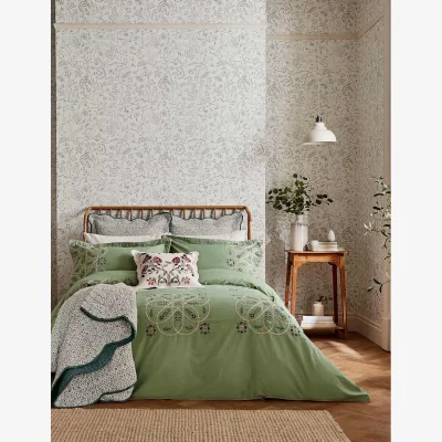 Marks & Spencer Morris & Co Pure Cotton Brophy Embroidery Bedding Set Green Mix
