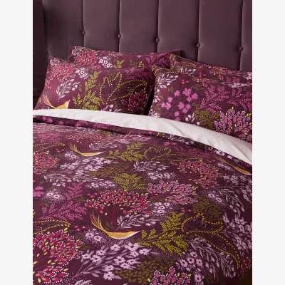 Marks & Spencer Sara Miller Pure Cotton Sateen Songbird Bedding Set - SGL - Plum, Plum