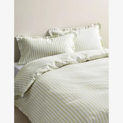 Marks & Spencer M&S Pure Cotton Narrow Stripe Ruffle Bedding Set Green Mix