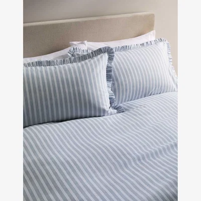 Marks & Spencer M&S Collection Pure Cotton Striped Ruffle Bedding Set - 6FT - Blue Mix, Blue Mix