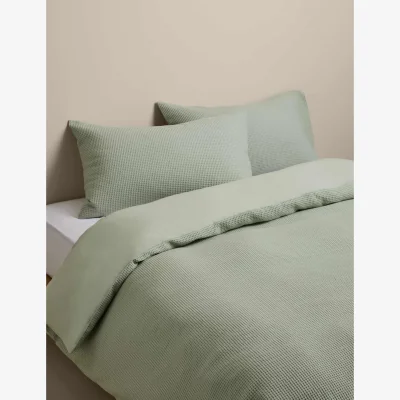 Marks & Spencer M&S Washed Cotton Waffle Bedding Set Sage