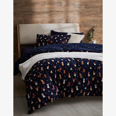 Marks & Spencer M&S Brushed Cotton Santa Paws Bedding Set - 5FT - Navy Mix, Navy Mix