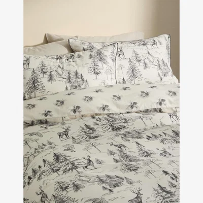 Marks & Spencer M&S Pure Brushed Cotton Woodland Forest Bedding Set Ecru Mix