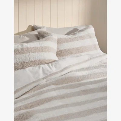 Marks & Spencer M&S Collection Borg And Fleece Striped Bedset - SKING - Natural Mix, Natural Mix