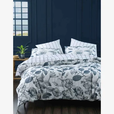 Marks & Spencer MM Linen Pure Cotton Botanical Bluestone Bedding Set White Mix