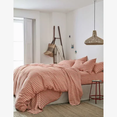 Marks & Spencer Piglet In Bed Linen Rich Pembroke Stripe Duvet Cover Orange Mix