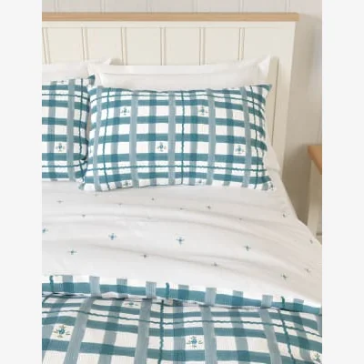 Marks & Spencer M&S Pure Cotton Floral Waffle Bedding Set - DBL - Blue Mix, Blue Mix