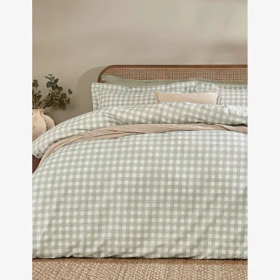 Marks & Spencer YARD Washed Cotton Barton Gingham Bedding Set Green Mix