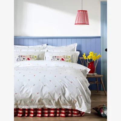 Marks & Spencer Bluebellgrey Pure Cotton Floral Embroidered Bedding Set White Mix