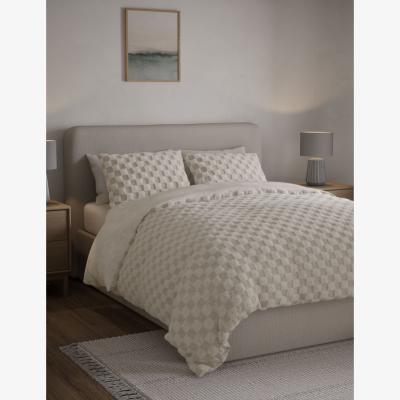 Marks & Spencer M&S Fleece Checkerboard Textured Bedding Set - SGL - Cream, Cream