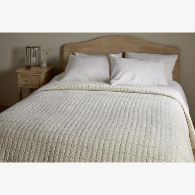 Nkuku nkuku Peplu Cotton & Linen Screen Print Bed Quilt | Textiles | Sage Green | 220 x 240 cm