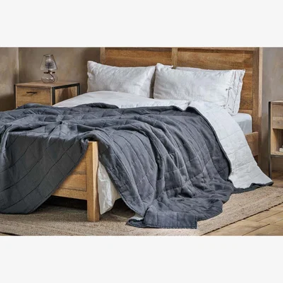 Nkuku Nkuku Amar Linen Bed Quilt | Textiles | Charcoal