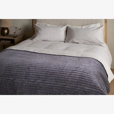 Nkuku nkuku Nidra Velvet & Linen Bed Quilt | Textiles | Charcoal | 220 x 140 cm
