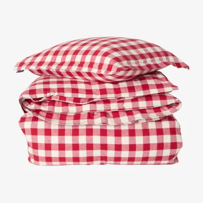 Nordic Nest Lexington Checked cotton flannel bedding set Red-light beige 50x60 cm/150x210 cm