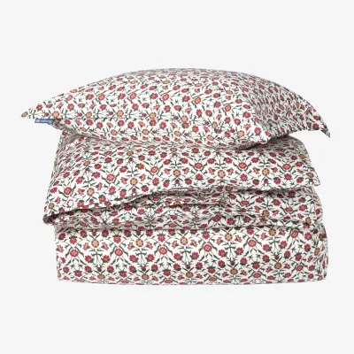 Nordic Nest Lexington Flower printed cotton sateen bedding set White-red-green-beige 50x60 cm/150x210 cm