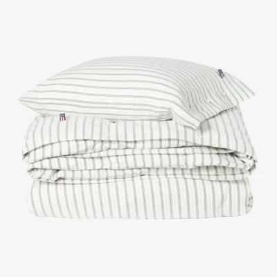 Nordic Nest Lexington Stripe cotton flannel bed set White-green-beige 50x60 cm/150x210 cm
