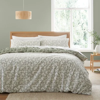 Downtown Bianca Shadow Leaves Duvet Set - Green - Super King