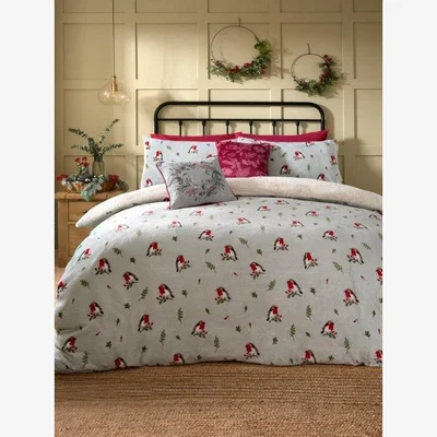 Downtown Dreams and Drapes Winter Robin Fleece Duvet Set - Super King In Blue
