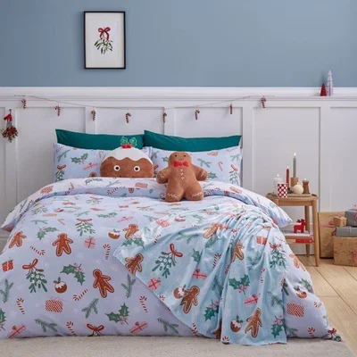 Downtown Catherine Lansfield Christmas Gingerbread Duvet Set - Single In Blue