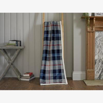 Downtown Deyongs Douglas Check Sherpa Reverse - Navy and Grey, Fleece, Tartan