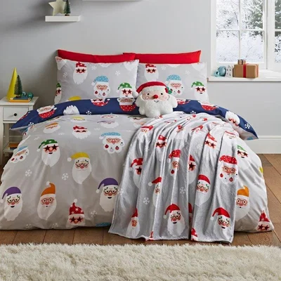 Downtown Catherine Lansfield Christmas Santa Spec-Tacular Duvet Set - Single In Grey