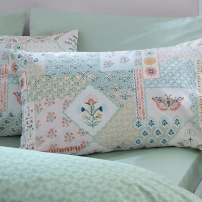 Downtown Catherine Lansfield Folk Patchwork Duvet Set - Green - Double