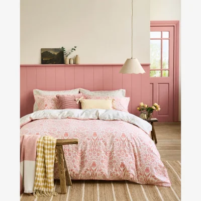 Downtown Laura Ashley Ashstead Damask Duvet Set - Natural and Coral - Double