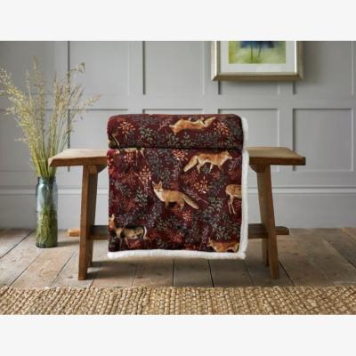 Downtown Deyongs Fox and Deer Printed Fleece Sherpa Reverse - Mulberry