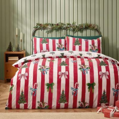 Downtown Catherine Lansfield Christmas Stripe Duvet Set - Red - King