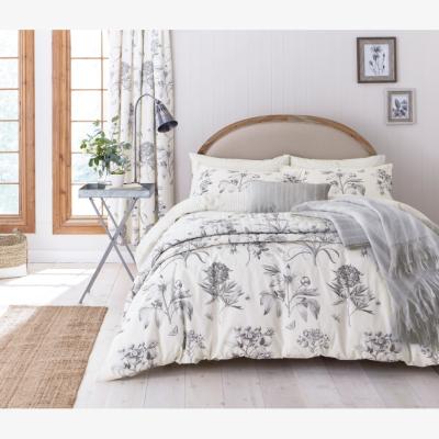 Downtown Sanderson Options Sanderson Option Etchings and Roses Silver Duvet Set - Single, Cotton, Embroidered