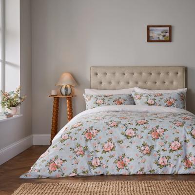 Downtown Fable Wild Rose Duvet Set - Duck Egg and Powder Pink - Single In Green/Pink